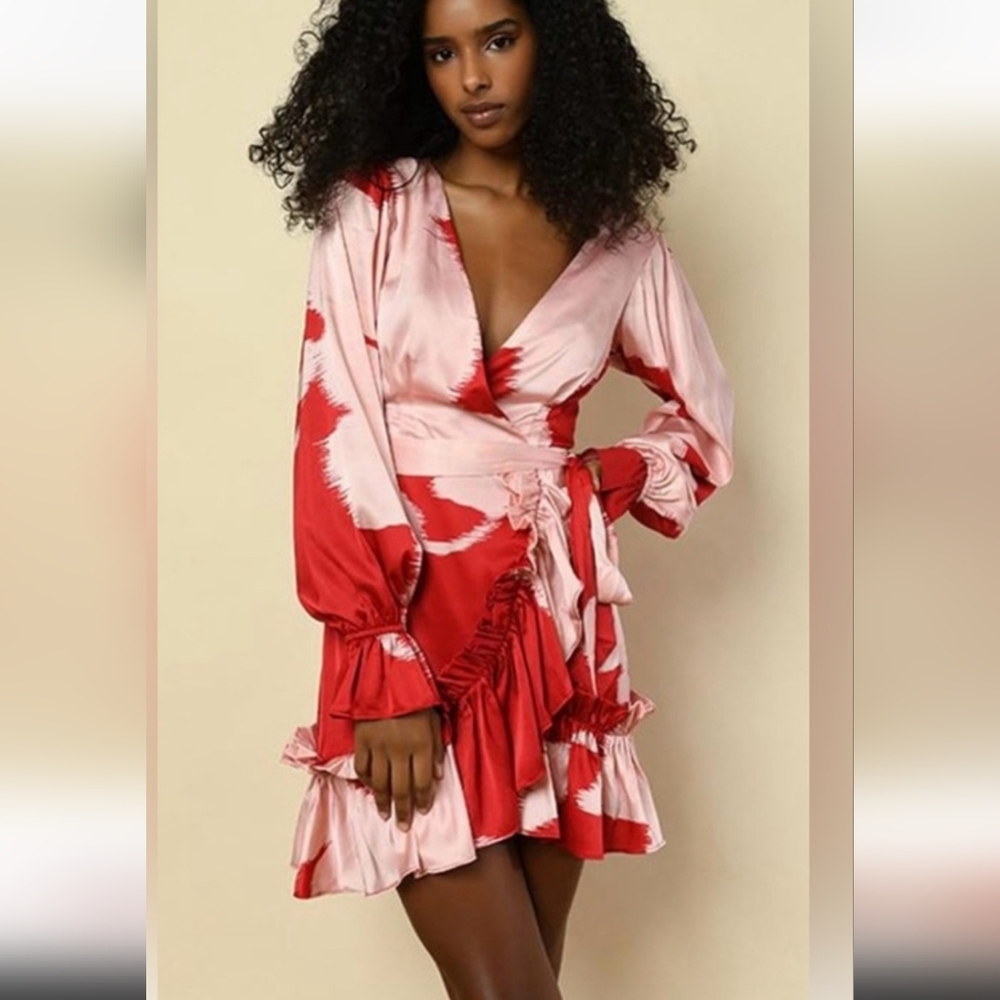 Red and Pink Wrap Dress